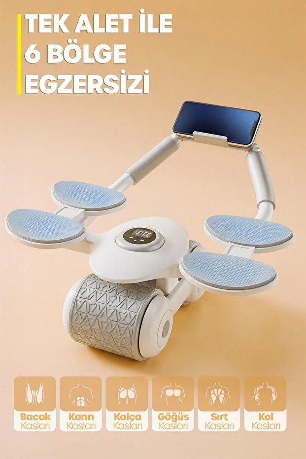 6 Bölge Karın Egzersiz Aleti Ab Roller Mekik Telefon Standlı Evde Spor Kas Yapma Aleti 